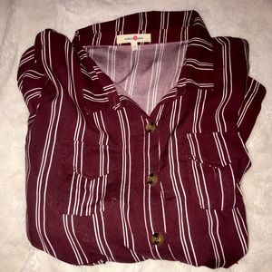 Red pinstripe shortsleeved dress